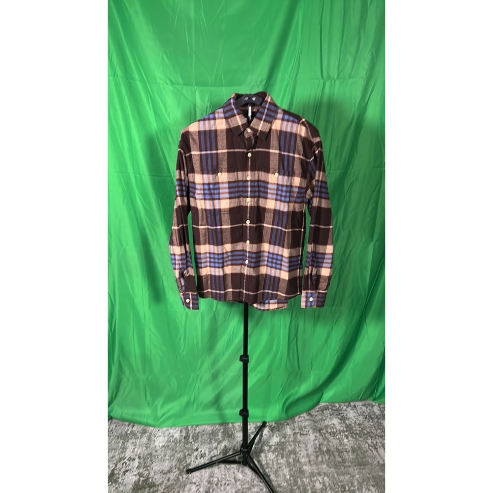 American Eagle Relaxed Fit Brown and Blue Plaid Flannel Shirt XS